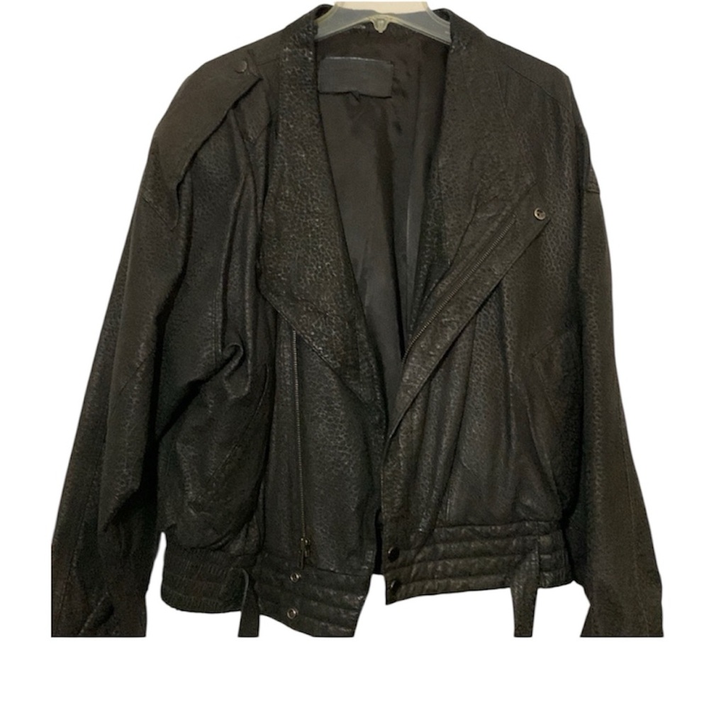 Vintage Oversized black leather bomber jacket Medium